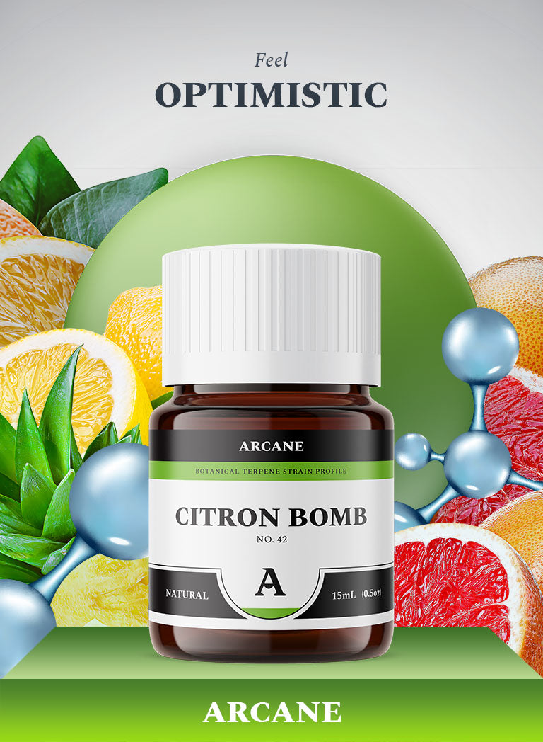 Arcane Aromatics Citron Bomb Natural Botanical Terpene Strain Profile. Sativa Hybrid Cannabis Centric Natural Terpenes. Arcane: Live Terpenes