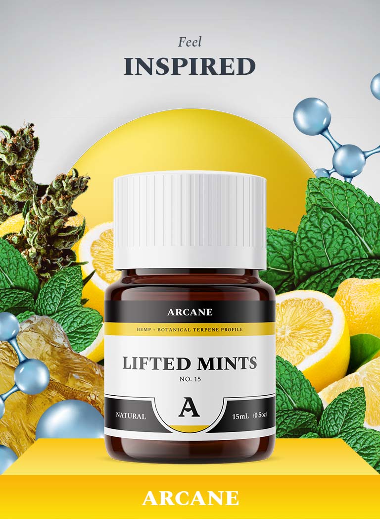 Arcane Aromatics Lifted Mints Hemp and Botanical Terpene Strain Profile. Sativa Hybrid Cannabis Centric Natural Terpenes and Plant Essentials. Arcane: Live Terpenes